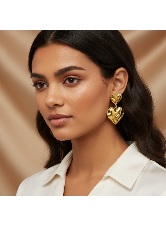 AMETOER 18K Gold Plated Stainless Steel Heart Shape Earrings for Women - Fashionable Personalized High-End Heart Accessories - Image 2