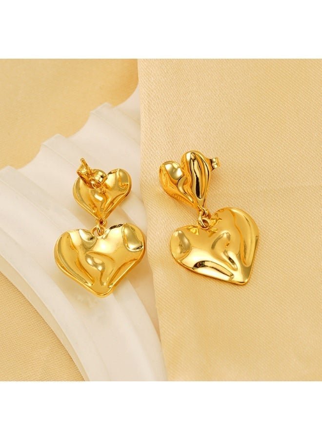 AMETOER 18K Gold Plated Stainless Steel Heart Shape Earrings for Women - Fashionable Personalized High-End Heart Accessories - Image 4