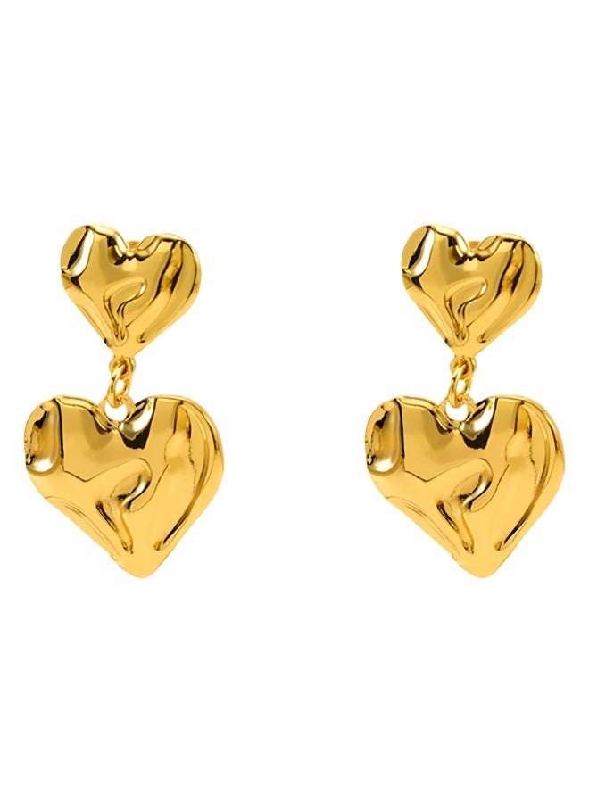 AMETOER 18K Gold Plated Stainless Steel Heart Shape Earrings for Women - Fashionable Personalized High-End Heart Accessories - Image 1