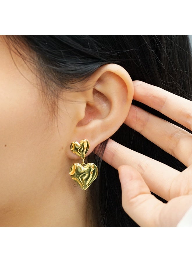 AMETOER 18K Gold Plated Stainless Steel Heart Shape Earrings for Women - Fashionable Personalized High-End Heart Accessories - Image 3