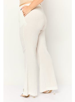 The Giving Movement Women Regular Fit Textured Wide Leg Pants, White  - Image 3