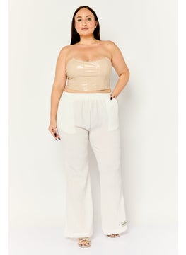 The Giving Movement Women Regular Fit Textured Wide Leg Pants, White  - Image 4
