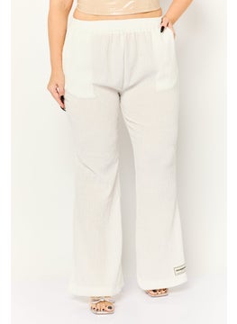 The Giving Movement Women Regular Fit Textured Wide Leg Pants, White  - Image 1
