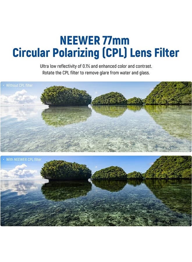 فلتر استقطاب Neewer 77 مم، طلاء نانوي متعدد المقاومة، 30 طبقة، فلتر استقطاب دائري (CPL)، يقلل الوهج/يعزز التباين/رفيع للغاية/يقلل الانعكاس/فلتر استقطاب زجاجي بصري عالي الدقة - Image 3