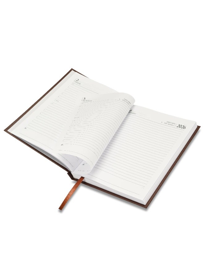 FIS مفكرة 2026، حجم A5 (148x210 مم)، غلاف صلب من مواد الفينيل، يومي السبت والأحد مجتمعين، باللغة الإنجليزية، ورق أبيض 60 جرام، لون شوكولاتة - FSDI90E26CH - Image 4