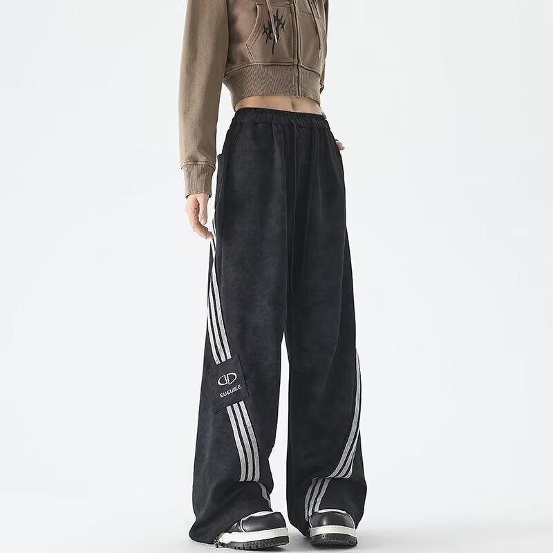 American Tie-Dye Dopping Sports Pants Men'S And Women'S Autumn Fashion Brand Three Bars Loose Wide Leg Casual Long Pants - Image 2