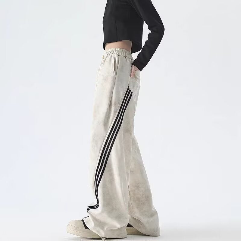 American Tie-Dye Dopping Sports Pants Men'S And Women'S Autumn Fashion Brand Three Bars Loose Wide Leg Casual Long Pants - Image 5