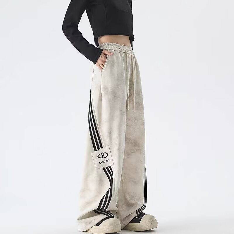 American Tie-Dye Dopping Sports Pants Men'S And Women'S Autumn Fashion Brand Three Bars Loose Wide Leg Casual Long Pants - Image 3