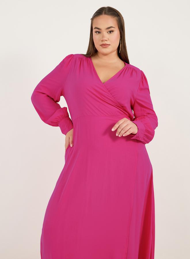 Styli Plus Size Solid Wrap Front A-Line Maxi Dress - Image 2