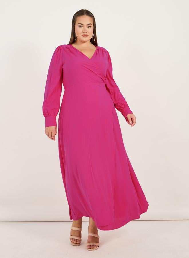 Styli Plus Size Solid Wrap Front A-Line Maxi Dress - Image 4