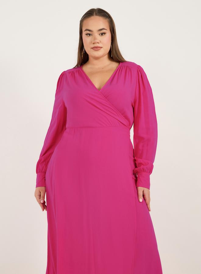 Styli Plus Size Solid Wrap Front A-Line Maxi Dress - Image 5
