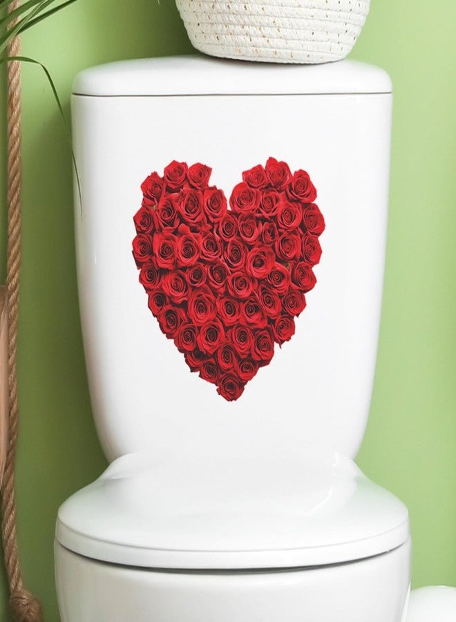 Dzrige Heart Toilet Sticker Red Heart Rose Flowers Toilet Decal Love Heart Toilet Cover Sticker for Valentines Day Party Restroom Bathroome Door Wall Home Decor - Image 4