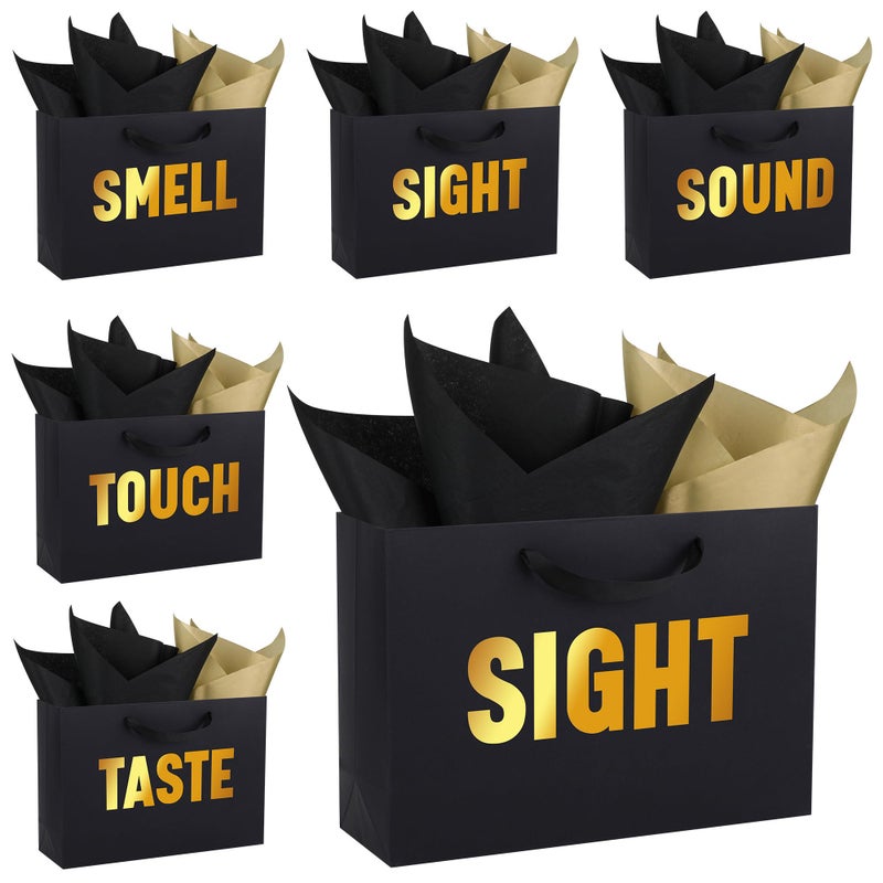 OEMVALATY 5 Senses Gift Bags for Him Her Five Senses Gift Bags with Ribbon Handles and Tissue Paper Present Wrappings for Valentine Wedding Anniversary Birthday Christmas(Black, 12.6''x8.8''x4'') - Image 1