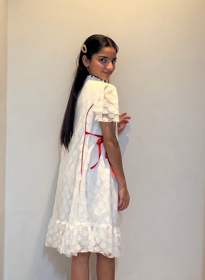 Lamora White Dot Tule With Tie Traditional UAE National Day Emirates Flag Cloth Dress  - Image 2