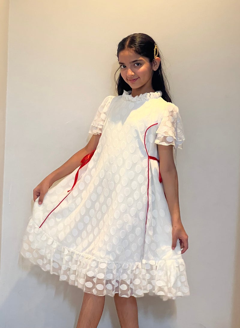 Lamora White Dot Tule With Tie Traditional UAE National Day Emirates Flag Cloth Dress  - Image 3