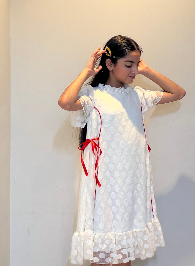 Lamora White Dot Tule With Tie Traditional UAE National Day Emirates Flag Cloth Dress  - Image 4