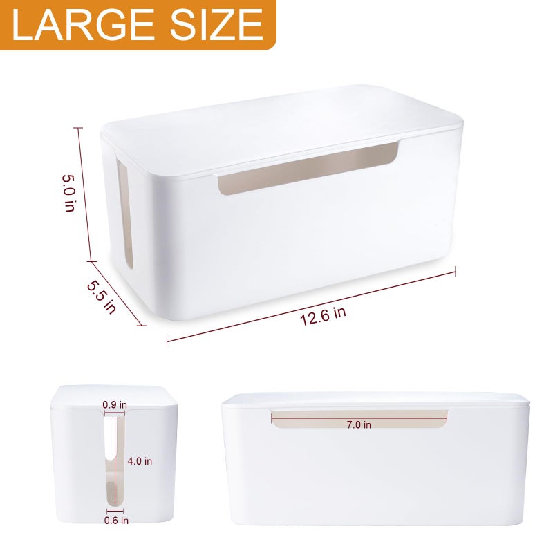 Eichzer Cable Management Box, Premium Cord Organizer Box to Hide Surge Protector on Desk, Power Strip Cover for TV Computer Home Router Office (White) - Image 2