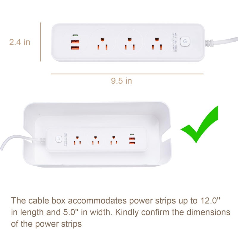 Eichzer Cable Management Box, Premium Cord Organizer Box to Hide Surge Protector on Desk, Power Strip Cover for TV Computer Home Router Office (White) - Image 5