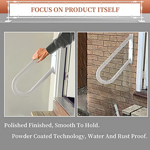 Coocure 2 Pack Handrail for 1-2 Step Stairs, Wall Mount handrails for Outdoor Steps, Garage Railing with White Powder Coat Finished, Suitable for Garage, Porch and Garden（18.9" Length, φ1.3"Pipe, White） - Image 5