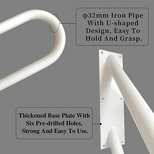 Coocure 2 Pack Handrail for 1-2 Step Stairs, Wall Mount handrails for Outdoor Steps, Garage Railing with White Powder Coat Finished, Suitable for Garage, Porch and Garden（18.9" Length, φ1.3"Pipe, White） - Image 3