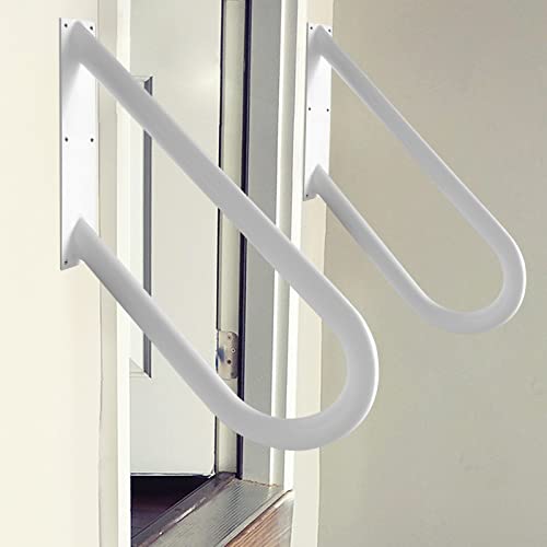 Coocure 2 Pack Handrail for 1-2 Step Stairs, Wall Mount handrails for Outdoor Steps, Garage Railing with White Powder Coat Finished, Suitable for Garage, Porch and Garden（18.9" Length, φ1.3"Pipe, White） - Image 1