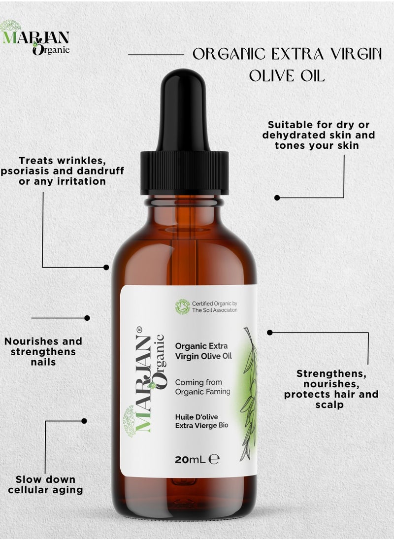 MARJAN ORGANIC Olive Oil 20ml - 100% Organic cold pressed - 100% Virgin - Firming Body Oil, Natural Moisturizing Massage Oil for Dry Skin, Reduces Spots, Hydrating & Smooth Skin Tone, For Face, Hair Growth & Nails.  - Image 3