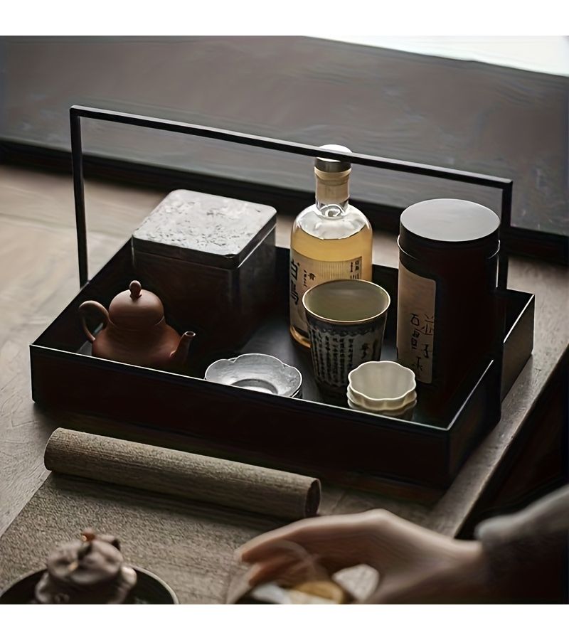 1pc Wrought Iron Tea Tray Basket Storage Box in hei3201 for Tea Pavilion Display Decoration - Image 1
