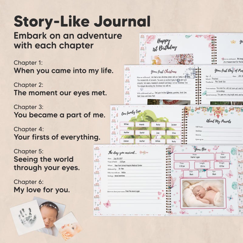 KeaBabies First 5 Years Baby Memory Book Girl, Boy - 90 Pages Hardcover First Year Baby Book Keepsake, Baby Milestone Book for New Parents, Baby Scrapbook, Baby Album and Memory Book Journal (Fairytale Land)  - Image 3