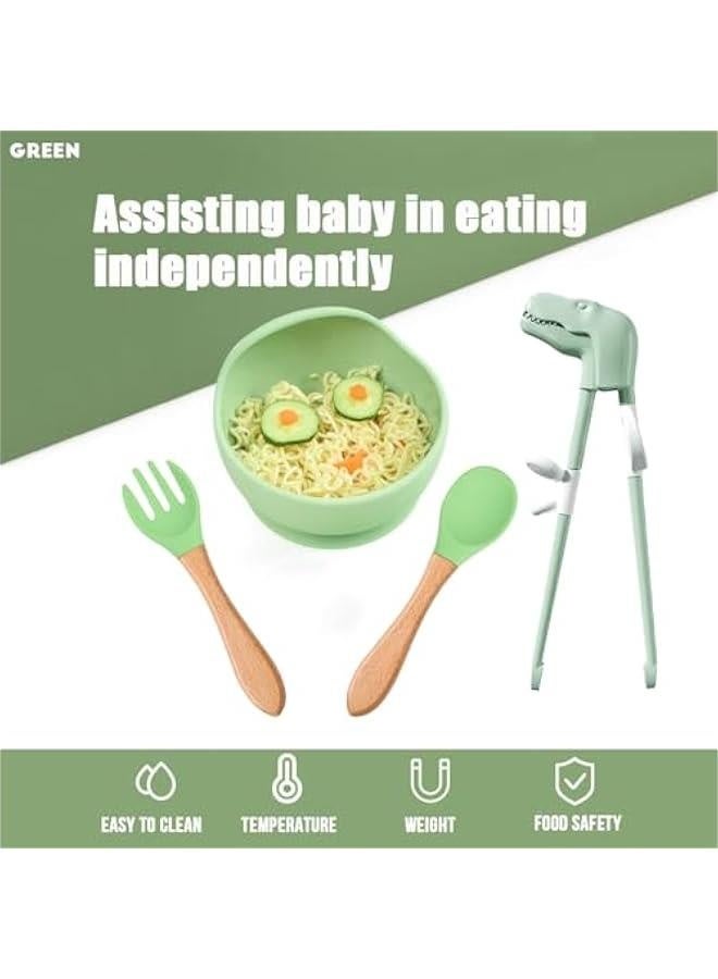 Dinosaur Training Chopsticks,3pcs Chopsticks For Kids ,Reusable Chopsticks Spoon Fork Learning Chopstick Helper,Green - Image 2