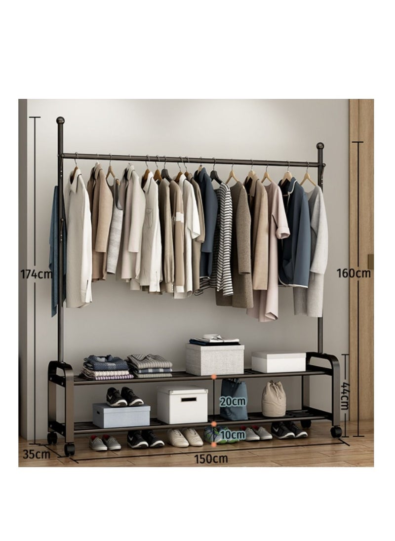 Simple Coat Rack Drying Rack Floor Indoor Clothes Rack Home Bedroom Clothes Storage Black