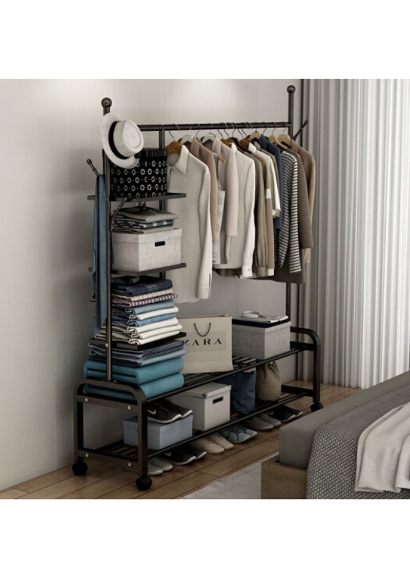 Simple Coat Rack Drying Rack Floor Indoor Clothes Rack Home Bedroom Clothes Storage Black