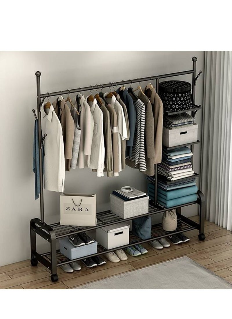 Simple Coat Rack Drying Rack Floor Indoor Clothes Rack Home Bedroom Clothes Storage Black