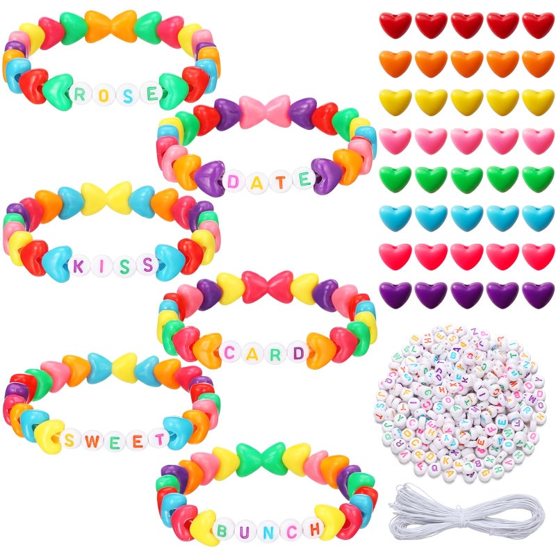 Highergo 1200 Pcs Valentine Day Bracelet Heart Beads Making Kit Letter Beads DIY with 944 Inch Elastic Cord Sweet Heart Charms for Valentine Day Bracelet Necklace Making DIY Crafts - Image 1