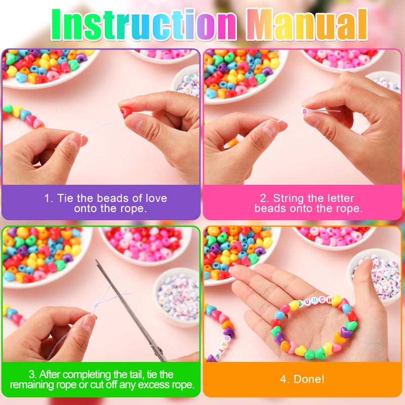 Highergo 1200 Pcs Valentine Day Bracelet Heart Beads Making Kit Letter Beads DIY with 944 Inch Elastic Cord Sweet Heart Charms for Valentine Day Bracelet Necklace Making DIY Crafts - Image 2