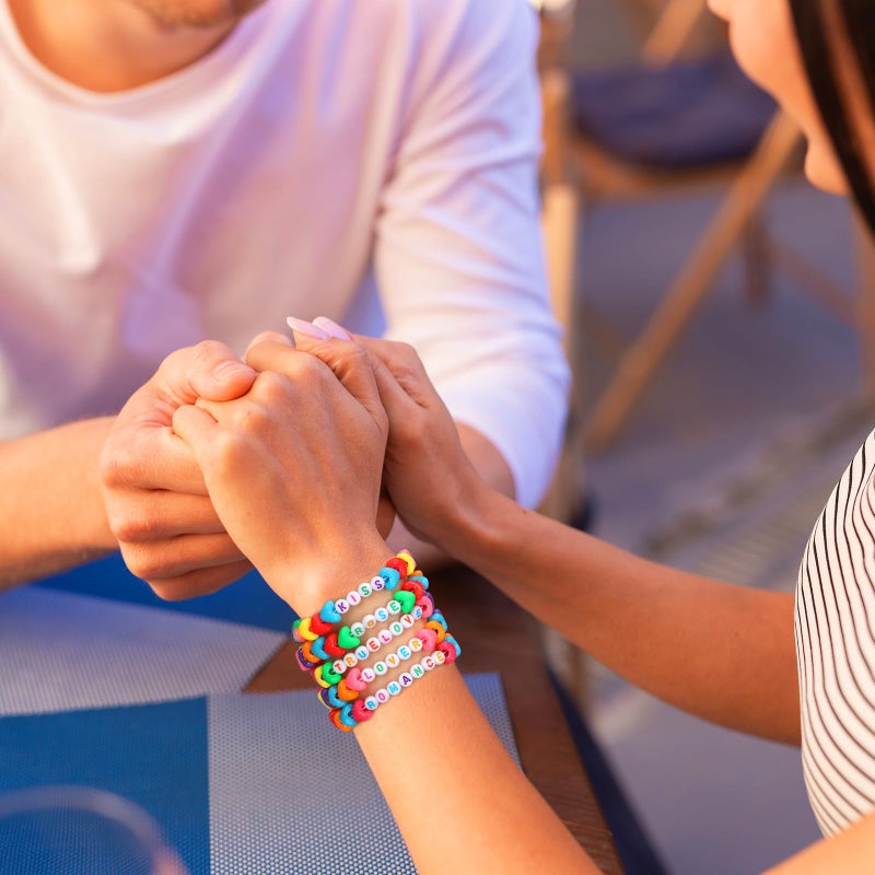 Highergo 1200 Pcs Valentine Day Bracelet Heart Beads Making Kit Letter Beads DIY with 944 Inch Elastic Cord Sweet Heart Charms for Valentine Day Bracelet Necklace Making DIY Crafts - Image 5