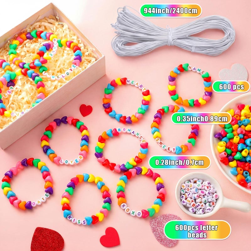 Highergo 1200 Pcs Valentine Day Bracelet Heart Beads Making Kit Letter Beads DIY with 944 Inch Elastic Cord Sweet Heart Charms for Valentine Day Bracelet Necklace Making DIY Crafts - Image 3