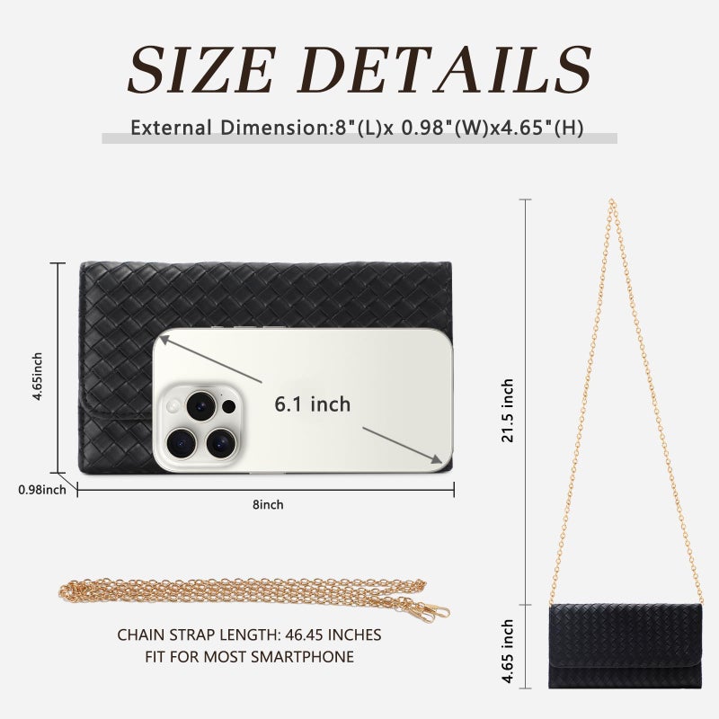 U+U Crossbody Bags for Women, Small Leather Bag with Removable Chain, Card Slots & Phone Pocket - Lightweight Purse Wallet (Black) - Image 5