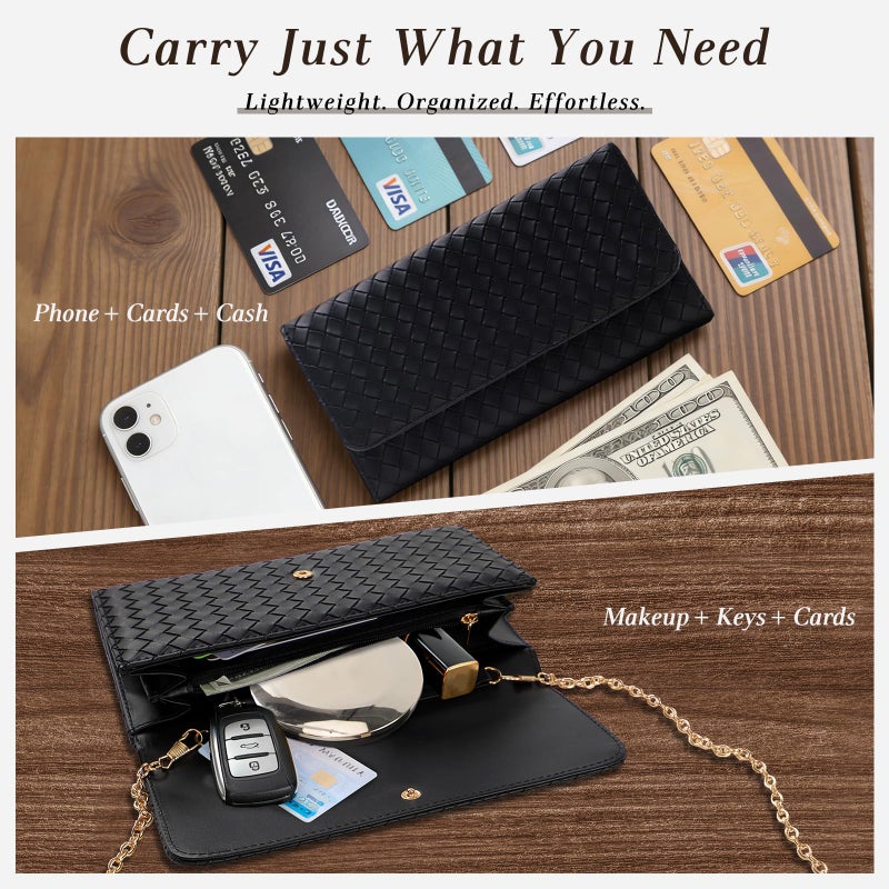U+U Crossbody Bags for Women, Small Leather Bag with Removable Chain, Card Slots & Phone Pocket - Lightweight Purse Wallet (Black) - Image 4