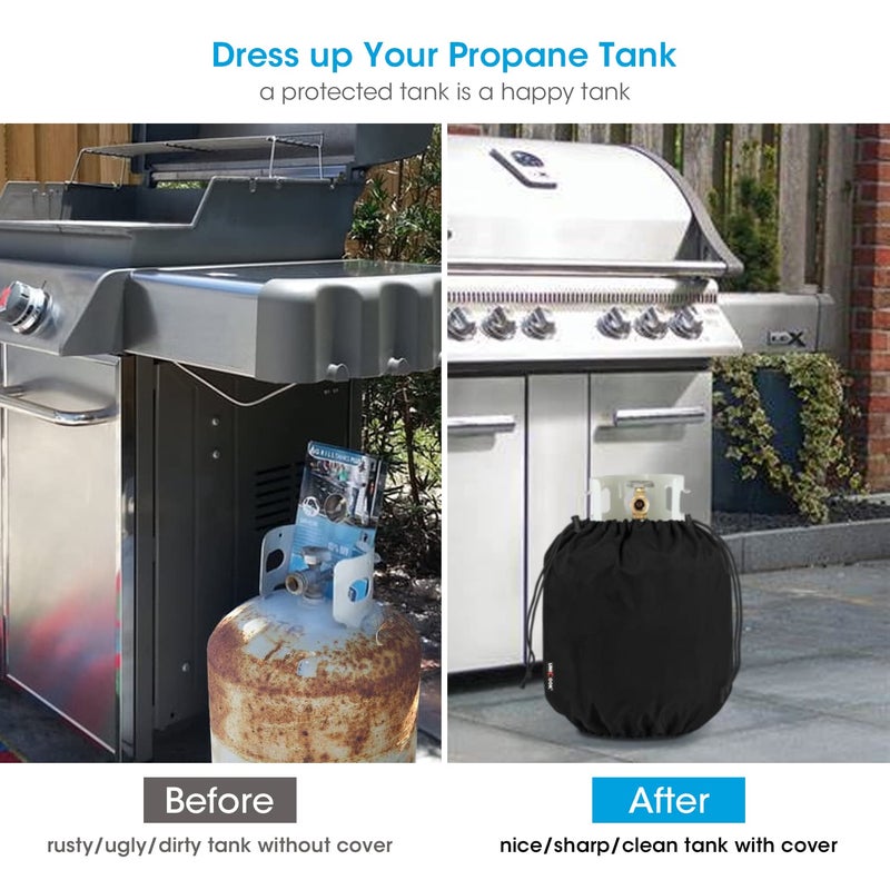 Unicook Propane Tank Cover 20lb, Outdoor Heavy Duty Waterproof Gas Tank Cylinder Cover with Adjustable Drawstrings, Dress up Your Gas Grill, Fits Standard 20lb Cylinder, Black - Image 2