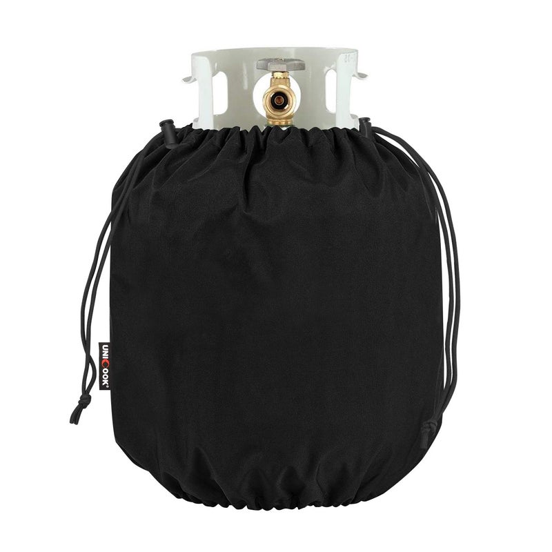 Unicook Propane Tank Cover 20lb, Outdoor Heavy Duty Waterproof Gas Tank Cylinder Cover with Adjustable Drawstrings, Dress up Your Gas Grill, Fits Standard 20lb Cylinder, Black - Image 1