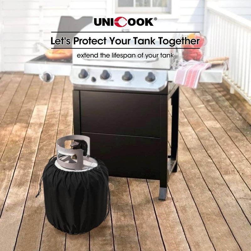Unicook Propane Tank Cover 20lb, Outdoor Heavy Duty Waterproof Gas Tank Cylinder Cover with Adjustable Drawstrings, Dress up Your Gas Grill, Fits Standard 20lb Cylinder, Black - Image 3