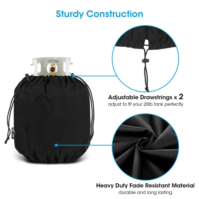 Unicook Propane Tank Cover 20lb, Outdoor Heavy Duty Waterproof Gas Tank Cylinder Cover with Adjustable Drawstrings, Dress up Your Gas Grill, Fits Standard 20lb Cylinder, Black - Image 5