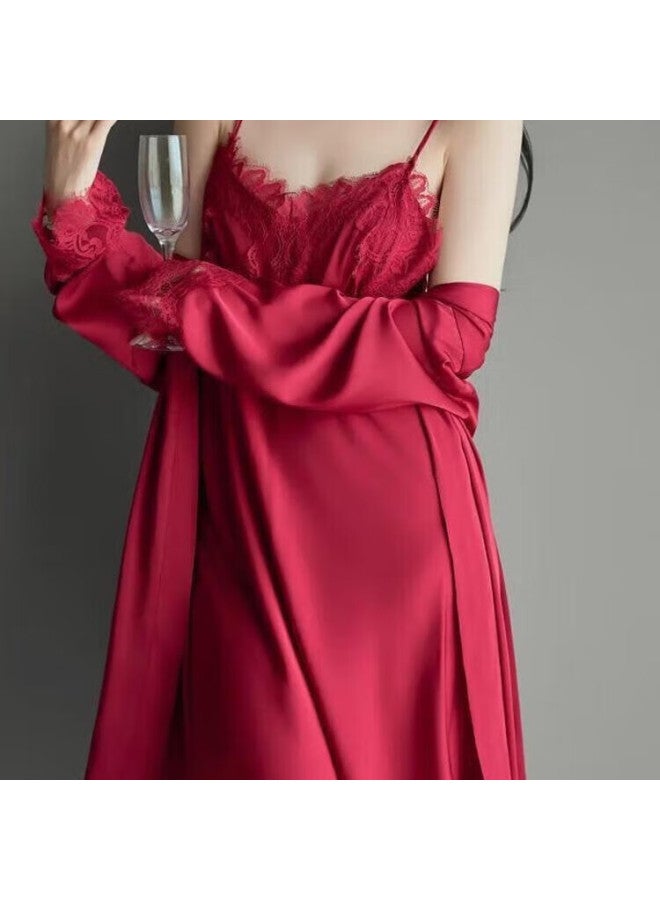 Kj Padded Ice Silk Women's Camisole Nightdress Robe Gift Box Set Birthday Gift For Girlfriend - Image 1