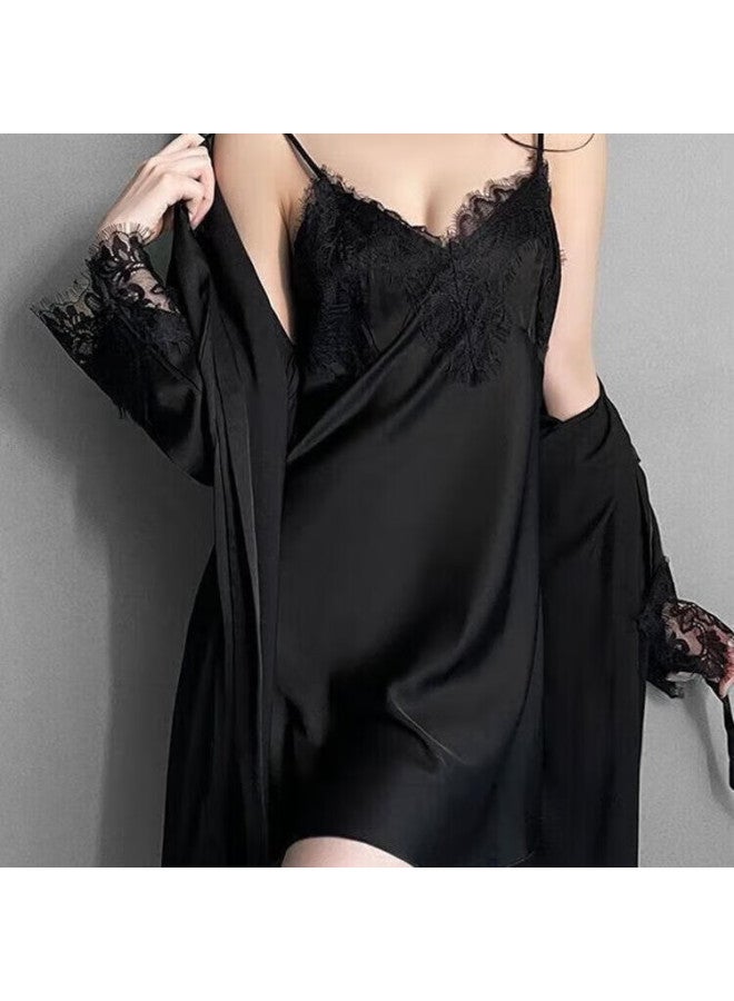Kj Padded Ice Silk Women's Camisole Nightdress Robe Gift Box Set Birthday Gift For Girlfriend - Image 3