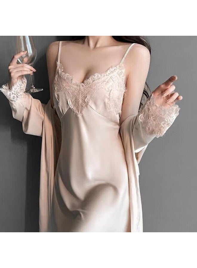 Kj Padded Ice Silk Women's Camisole Nightdress Robe Gift Box Set Birthday Gift For Girlfriend - Image 4