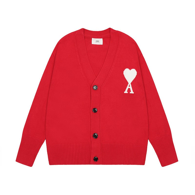 Japanese-Style New Heart Embroidery Loose Lazy Style Long-Sleeve Unisex Couple Knit Sweater Cardigan Women'S Coat - Image 4