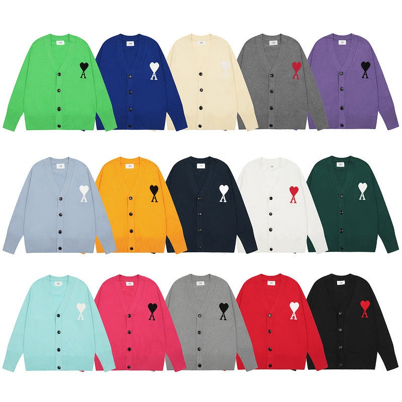 Japanese-Style New Heart Embroidery Loose Lazy Style Long-Sleeve Unisex Couple Knit Sweater Cardigan Women'S Coat - Image 2