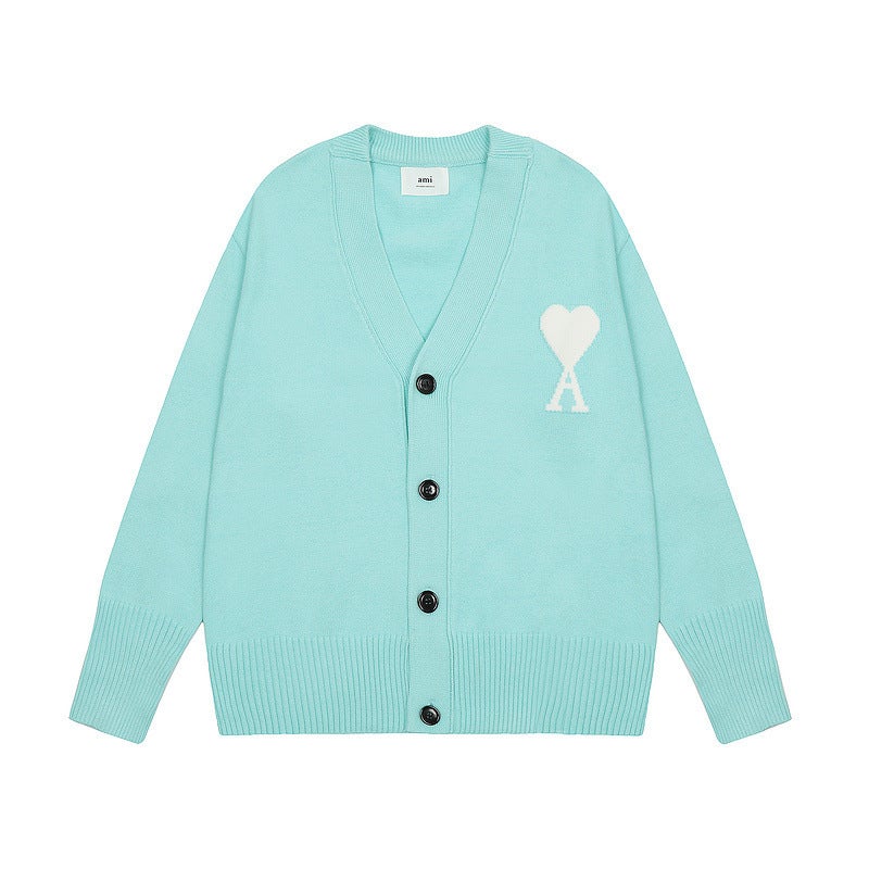 Japanese-Style New Heart Embroidery Loose Lazy Style Long-Sleeve Unisex Couple Knit Sweater Cardigan Women'S Coat - Image 3