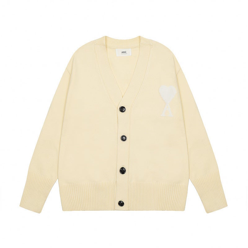 Japanese-Style New Heart Embroidery Loose Lazy Style Long-Sleeve Unisex Couple Knit Sweater Cardigan Women'S Coat - Image 1