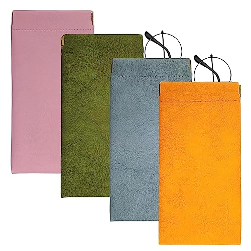 MAYCREATE® 4 Pack Sunglasses Case Squeeze Top PU Leather Glasses Case, Multi-purpose Anti-scratch Travel Small Pouch Coin Purse for Storing Jewelries, Cosmetic, Headphones, etc - Image 1
